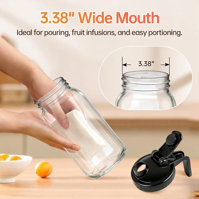 Detalle de 64oz Glass Pitcher with Lid & Spout (2 Quart Mason Jars) – Airtight & Leakproof Breastmilk Pitcher