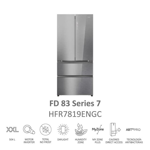 Detalle de Haier HFR7819ENGC Series 7: frigorífico americano Total No Frost MultiDoor reacondicionado Grado B