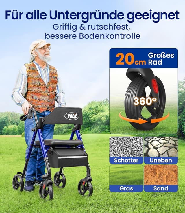 Detalle de VOCIC Rollator faltbar mit Sitz 8,8 kg