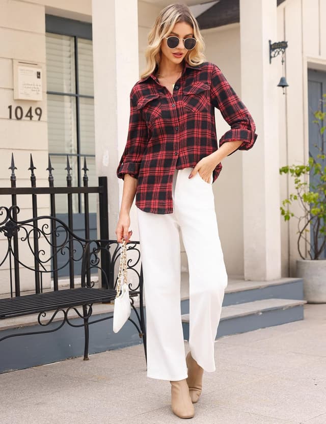 Detalle de Irevial Blouses chic en coton à carreaux, boutonnée, manches longues