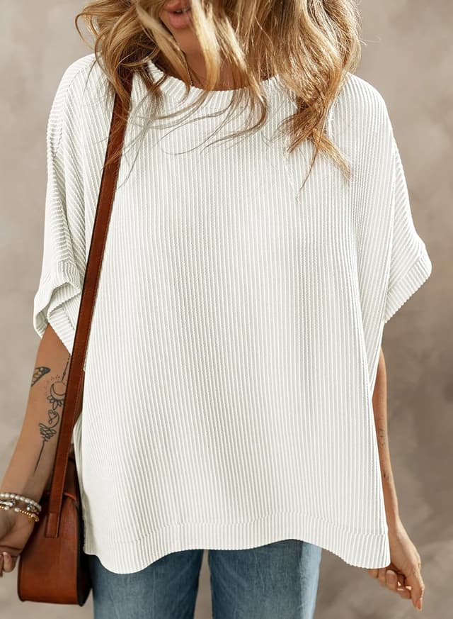 Detalle de Dokotoo Women’s Casual Oversized Short Sleeve Solid Texture Knit Tunic Top