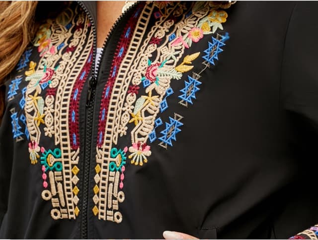 Detalle de drakloak Damen Stickerei-Jacke mit Stehkragen und Reißverschluss