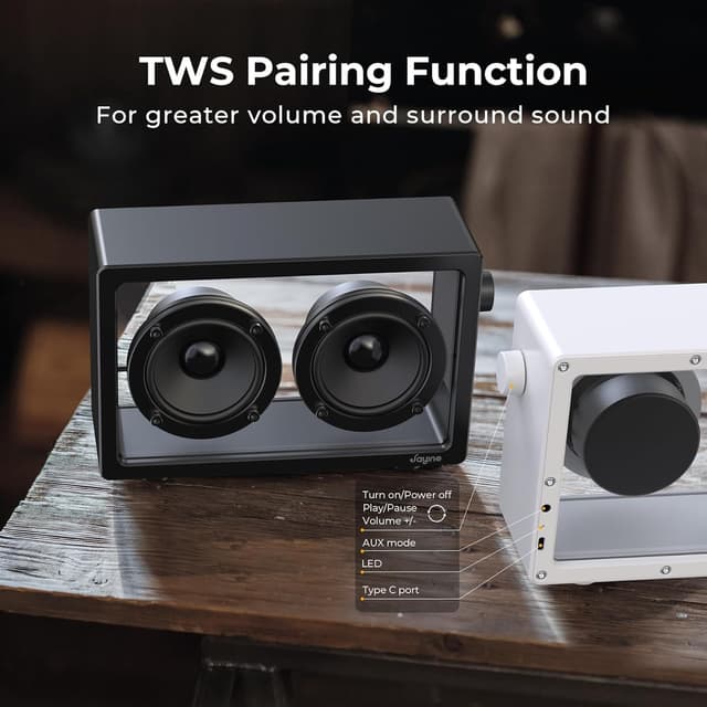 Detalle de JAYINE Tragbarer Bluetooth-Lautsprecher (16 W, schwarz) mit Bluetooth 5.3 & AUX (3,5 mm)