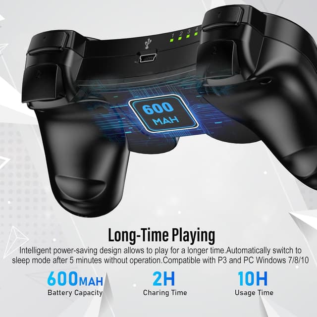 Detalle de PS3 Controller im 2er-Set: Wireless Gamepad mit Bluetooth, Dual Shock & Akku