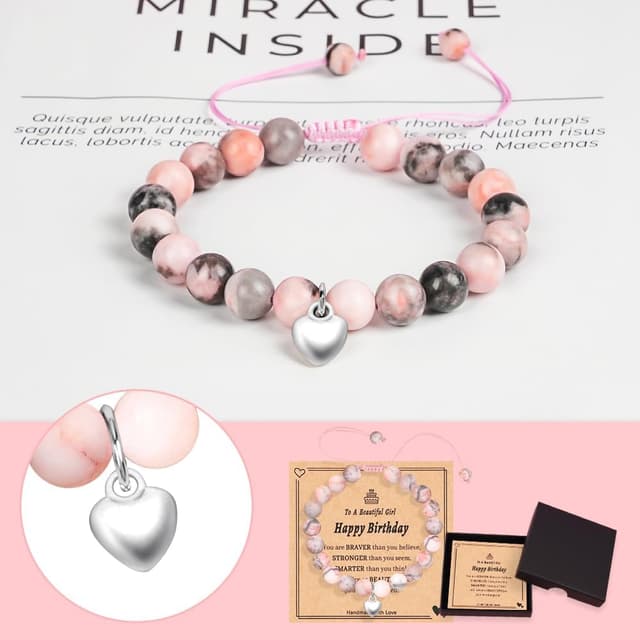 Detalle de Aucuu braccialetti per bambini con cuore in acciaio inox e pietra naturale, regalo per compleanno e Natale