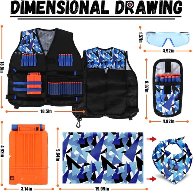 Detalle de Lehoo Castle Nerf Vest Kit 2 Pack for Kids (with darts, masks and reload clips)