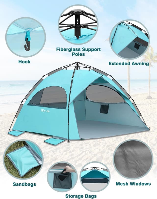 Thumbnail 6 de Glymnis Large Pop Up Beach Tent (for 4-6), Instant Automatic UV Sun Shelter
