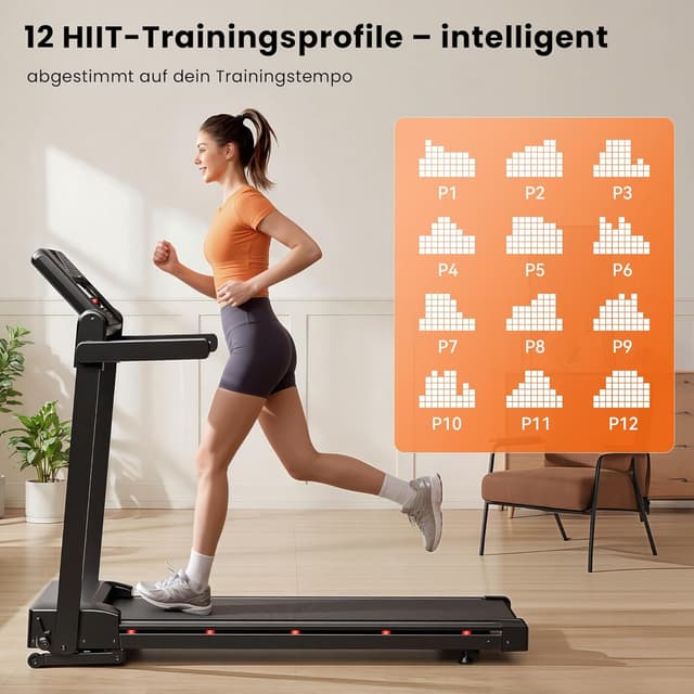 Detalle de Klappbares Laufband für Zuhause mit 15% automatischer Steigung, 3 PS Motor und Bluetooth-Lautsprecher