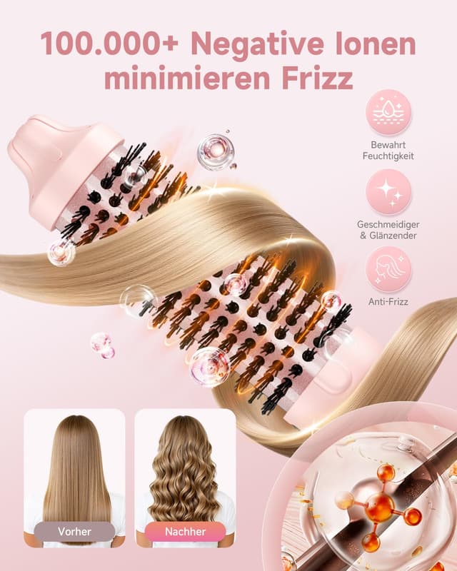 Detalle de Thermobürste FLYZEMAA Thermal Brush 38 mm mit LCD-Display, 3 Temperaturstufen & Dual-Spannung (rosa)