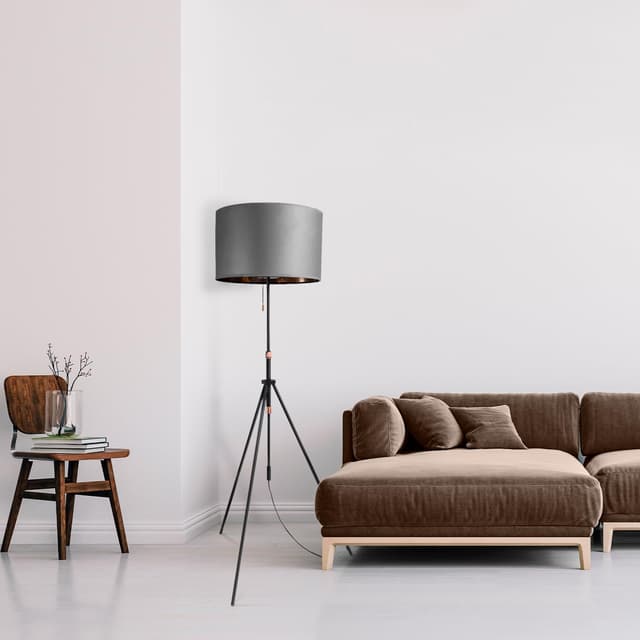 Detalle 2 de Paco Home lampadaire de salon réglable (121,5 à 176,5 cm) avec abat-jour en velours et câble textile 2,5 m, E27