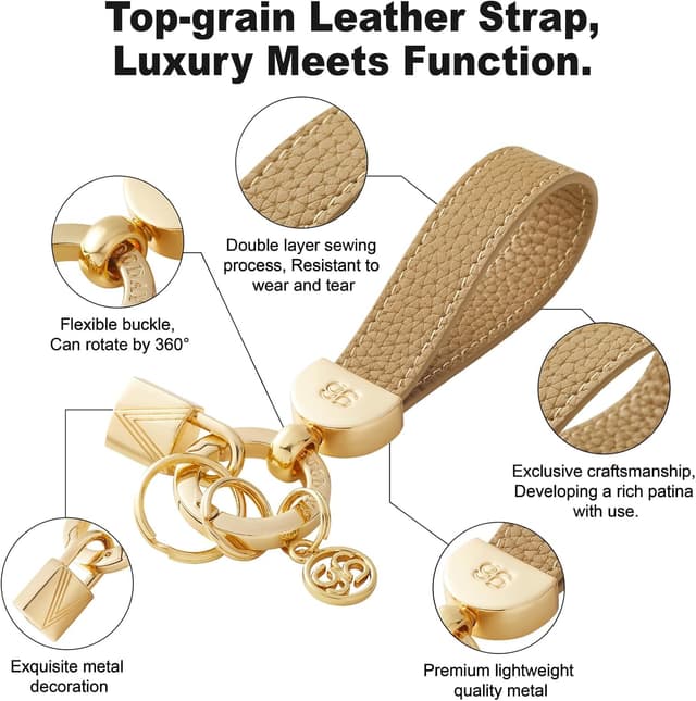 Detalle de GOODAYY Genuine Leather Keychain with Cowhide Strap, Zinc Alloy Buckle and Extra Split Rings (Gift Box)