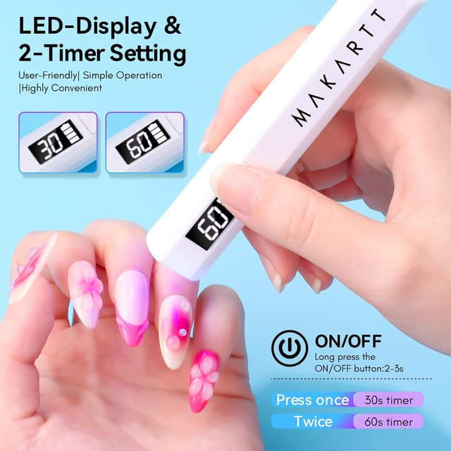 Detalle de Makartt Portable Handheld Mini UV Nail Lamp for Gel Nails (Rechargeable USB, LCD Timer)