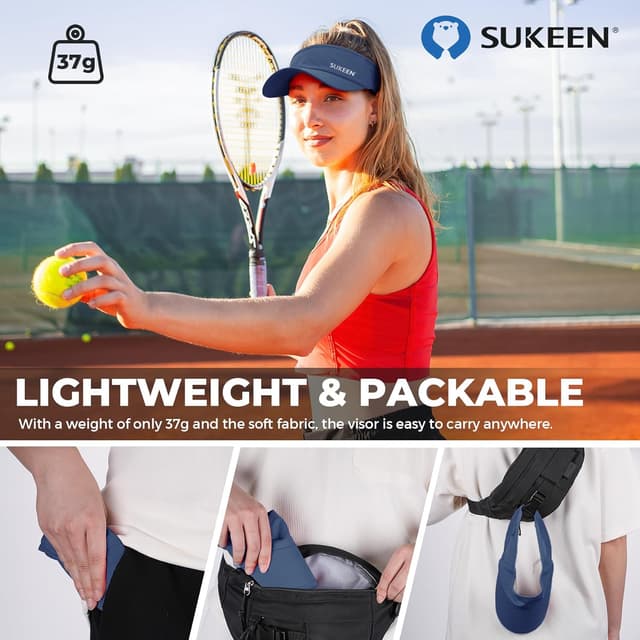 Detalle de Sukeen Sports Sun Visor (Men & Women) Lightweight, Packable Cooling Stretchy Visor Hat for Running, Tennis, Golf