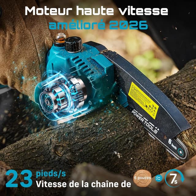 Thumbnail 3 de Seesii Mini tronçonneuse 6 pouces, 2 batteries