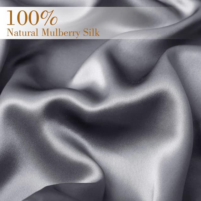 Detalle de UQQU 2 Pack Natural Mulberry Silk Pillowcase Set (Grey) – 50 x 75 cm