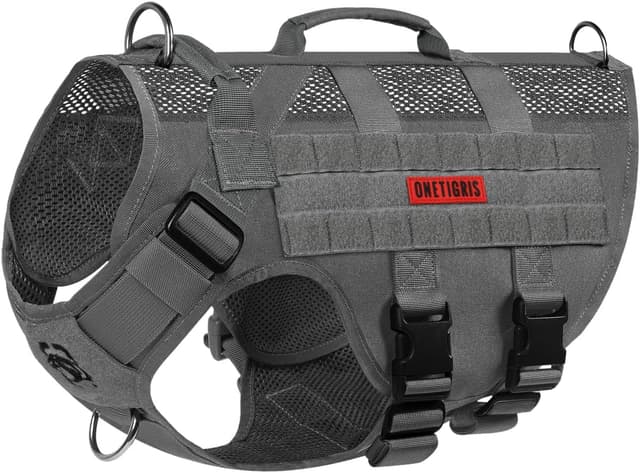 Detalle de OneTigris AIRE Mesh Tactical Dog Harness (Grey) with handle and breathable air-mesh design