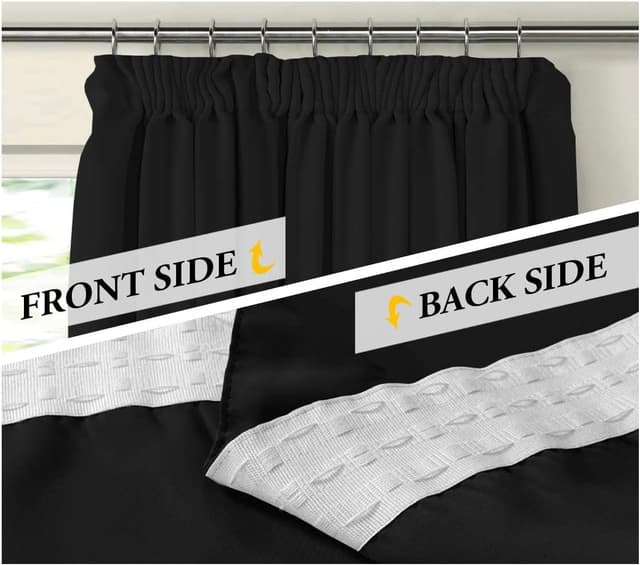 Detalle de BellaHills 100% Blackout Curtains (2-panel set) – Light reducing & privacy drapes for kids’ rooms, 66 x 54 inch, Black