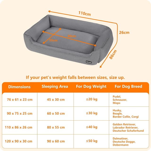 Detalle de HMTOPE Hundebett, Hundesofa & Kissen – abnehmbar und waschbar, Hellgrau, 110 x 86 x 26 cm