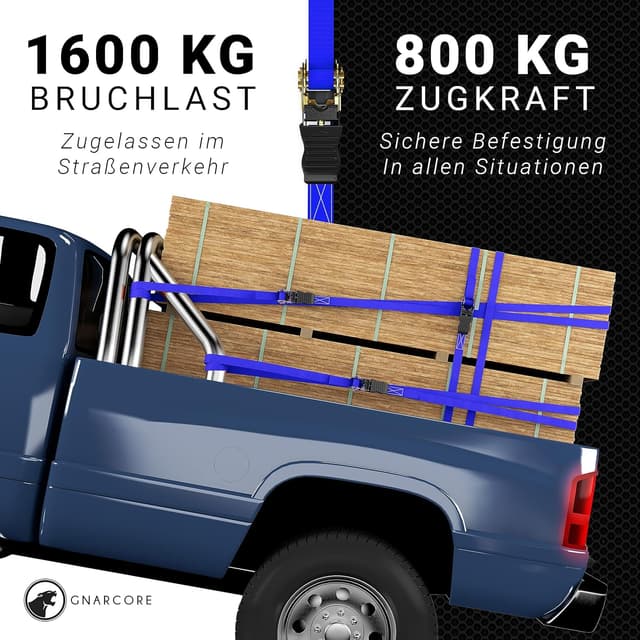 Detalle de Cinghie di fissaggio a cricchetto Premium (set da 4) da 800 kg con borsine e certificato DIN EN 12195-2