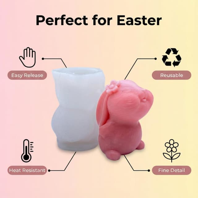 Detalle 2 de Moule à bougie en silicone Lapin de Pâques 3D – lot de 2 moules lapins