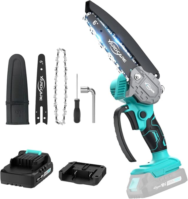 Detalle de YARDCARE Mini Motosega a Batteria da 6 pollici con pompetta olio e doppio blocco di sicurezza