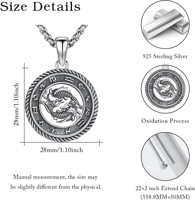 Detalle de PARYFO Sternzeichen Halskette „Fische“ mit 925 Sterling Silber Anhänger, oxidiert & Edelstahlkette