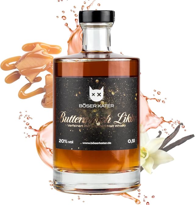 Detalle de BÖSER KATER Whisky Tasting Set (3×0,1 l, 40% Vol) in hochwertiger Geschenkbox – Bourbon, Blended Malt & Butterscotch Likör