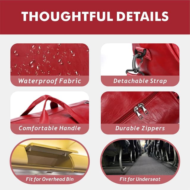 Thumbnail 5 de Leather Travel Duffel 29x47x26cm Carry On Bag