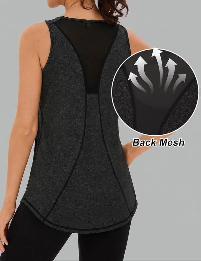 Detalle 2 de Women’s Loose Fit Workout Tops Racerback Tank Tops (Mesh Backless) for Running, Yoga & Gym