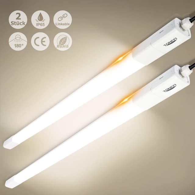 Detalle de Tonffi 2er-Set LED Feuchtraumleuchte 115 cm, IP65, 4000 K (36 W / 4.100 lm) – verknüpfbar