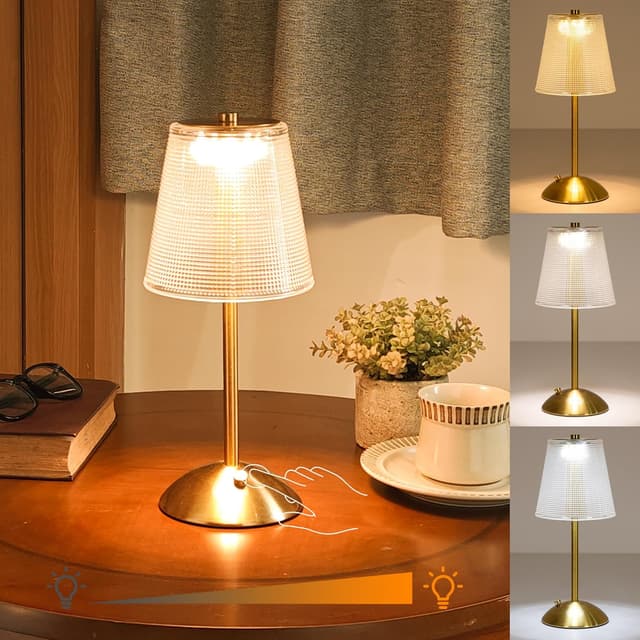 Detalle de Amingulry Cordless Table Lamp (Rechargeable, 3 Colour Modes & Stepless Dimmable Touch LED)