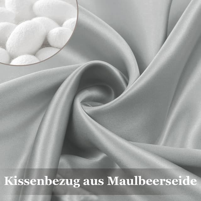 Detalle de Seidenkissenbezug Adubor 40x60 cm (dunkelgrau) mit verstecktem Reißverschluss, 22 Momme – 1 Stück