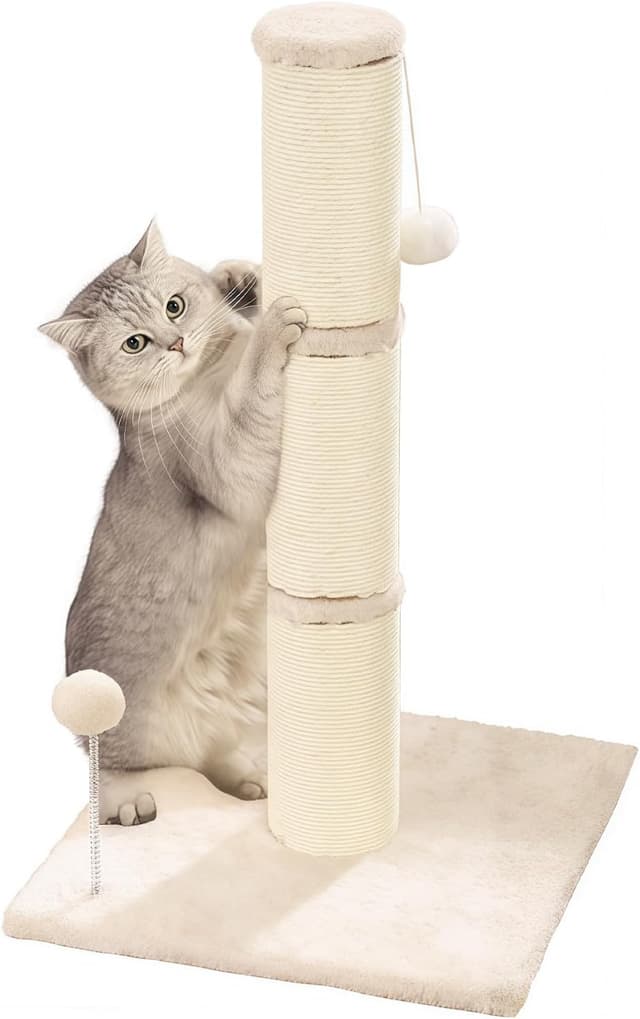 Detalle de Marchul Cat Scratching Post with Teasing Hanging Ball and Sisal Rope, 68 cm tall (White)