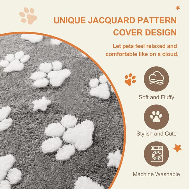 Detalle de Yaning dog bed for large dogs (89x56x10cm) with removable washable cover and anti-slip base, grey paw