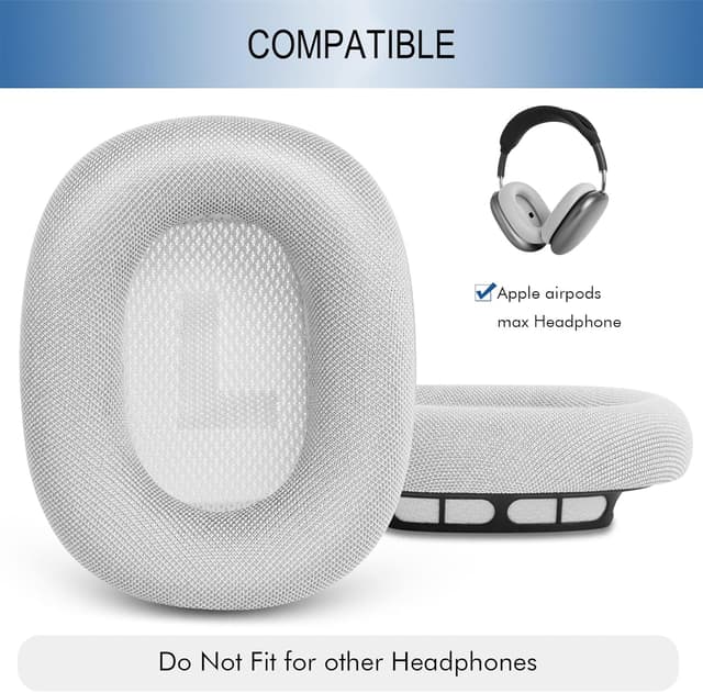 Detalle 2 de GEVO Upgraded Ear Cushions Replacement for Apple AirPods Max (Silver) with Mesh Fabric & Memory Foam