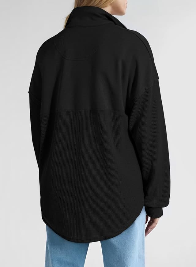 Detalle de SHEWIN Women’s Waffle Knit Half-Zip Sweatshirt (Waffle Texture Pullover)