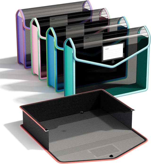 Detalle de ThinkTex A4 Plastic File Folder (5 Pack) – Transparent Snap Closure Document Envelopes, No Dividers, Assorted Colours