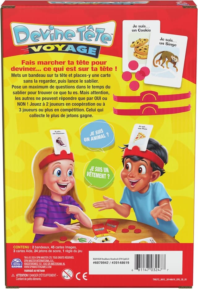 Detalle 2 de Devine Tête Voyage – Jeu de société Spin Master Games (famille) – Bandeaux et devinettes, version française