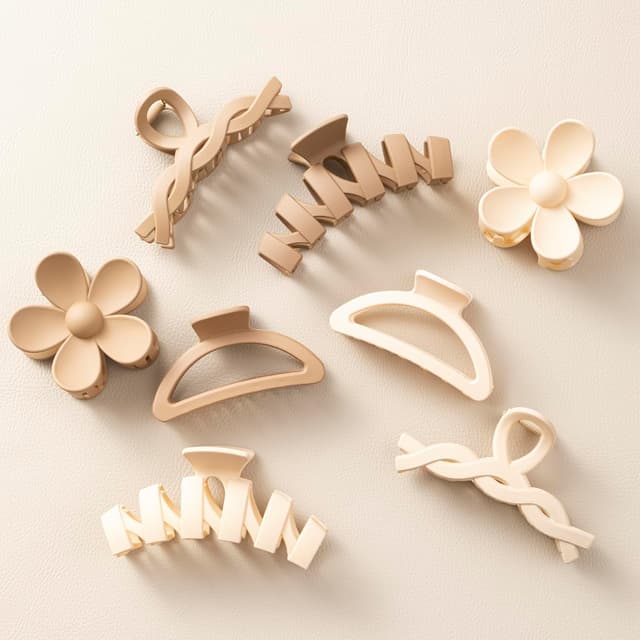Detalle de HBselect 8er-Set Haarklammern mit Blume & Kralle – Hairclips für dickes Haar, rutschfest, neutrale Farben (Variety Pack)