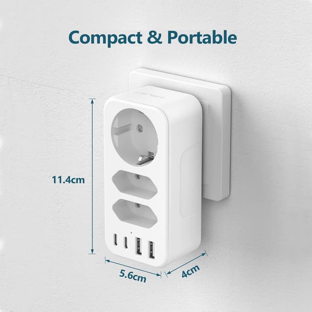 Detalle 2 de Multipresa JSVER con 3680 W, ricarica USB