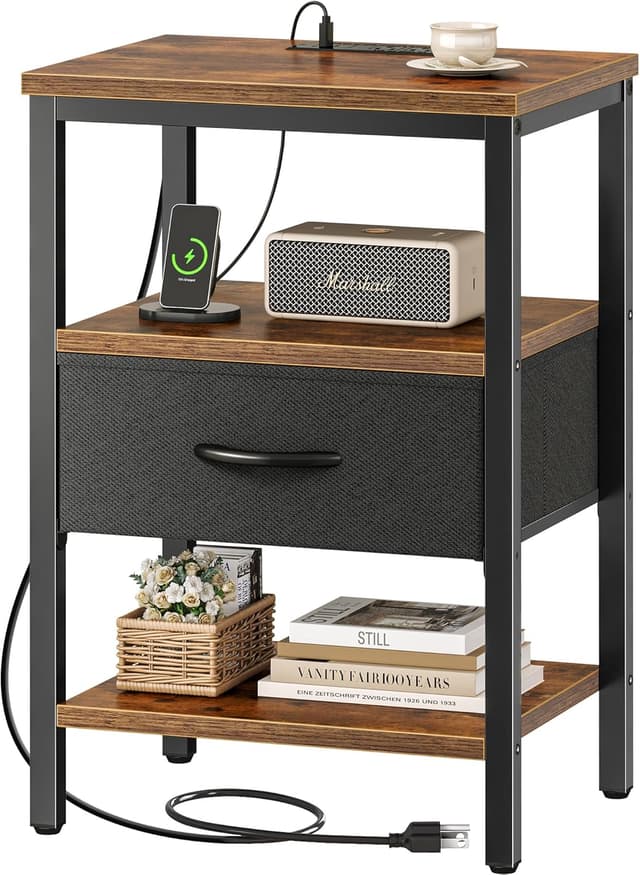 Detalle de SUPERJARE Nightstand with Charging Station