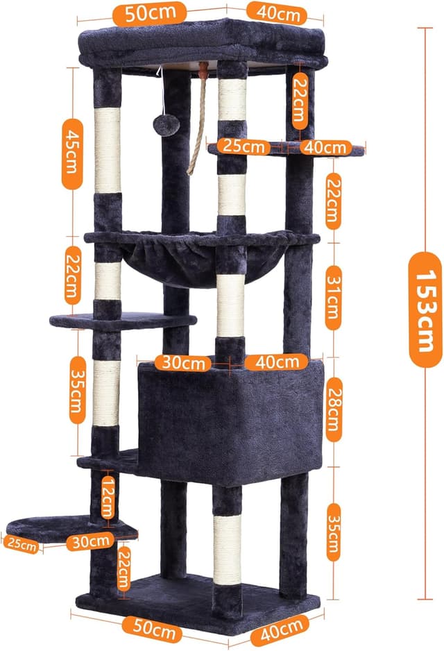 Detalle de Heybly Arbre à chat XXL 152 cm pour gros chats jusqu’à 9 kg (HCT050G)