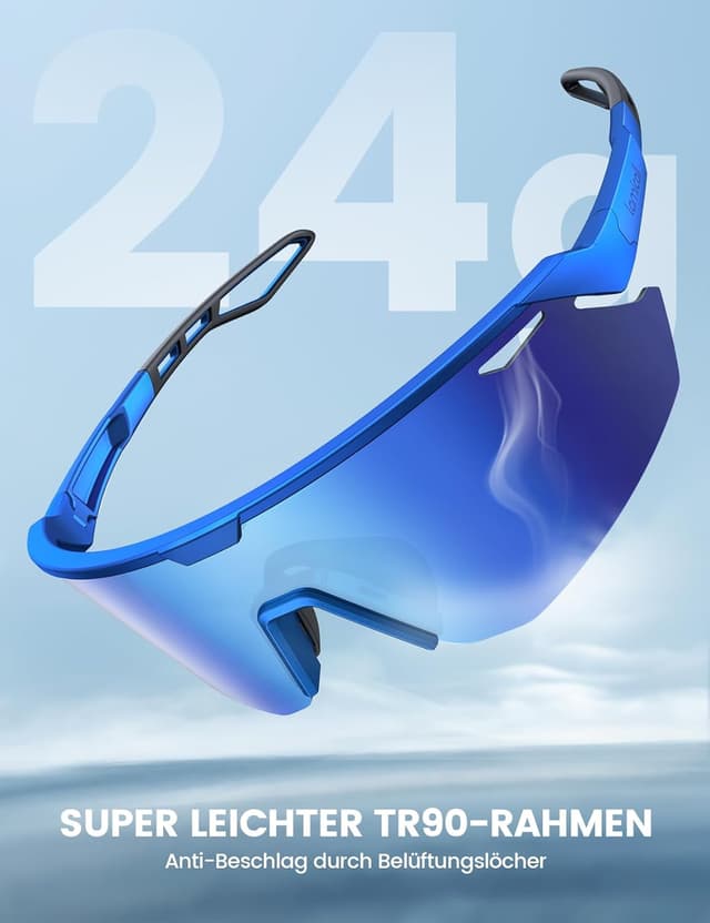 Detalle 2 de Lamicall Schnelle Sportbrille Herren & Damen (24 g, TR-90) mit polarisierenden TAC-Gläsern und UV400