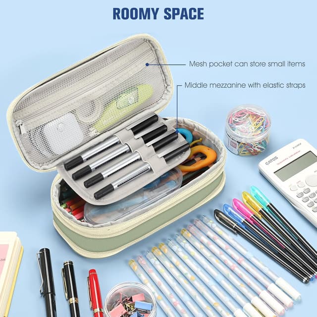 Detalle de FINPAC Federmäppchen Federtasche erweiterbar (ZA – Grün) – Stifteetui mit Organizer und Netzfach