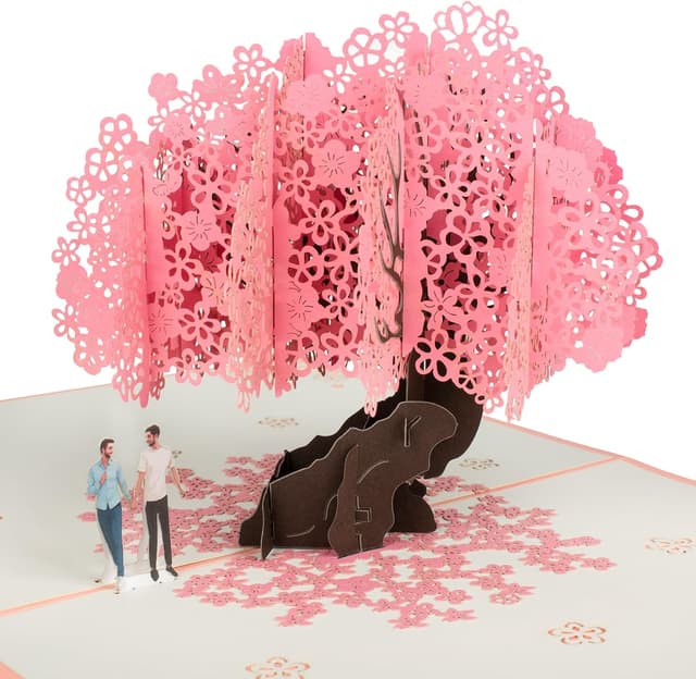 Detalle de 3D-Pop-up-Grußkarte mit Pfirsichblüten für Liebe & Hochzeit – inklusive Umschlag und Notizkarten