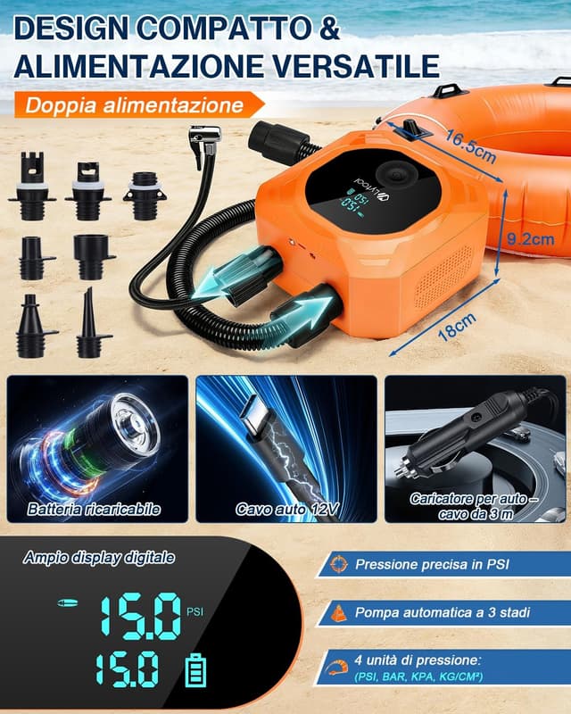 Detalle 2 de Pompa SUP elettrica 50 PSI 12V DC con gonfiaggio/sgonfiaggio automatico a 3 stadi