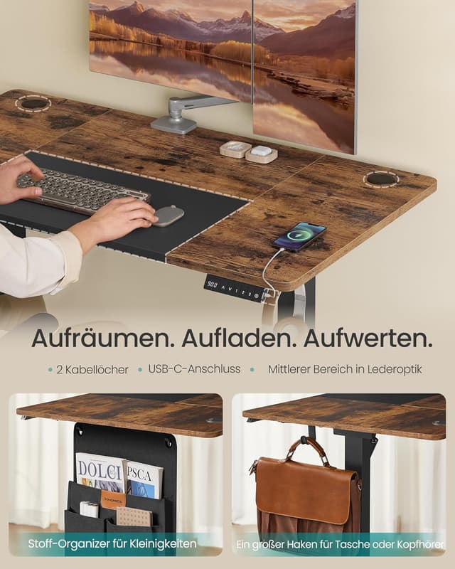 Thumbnail 6 de SONGMICS Höhenverstellbarer Schreibtisch elektrisch 120 x 60 cm