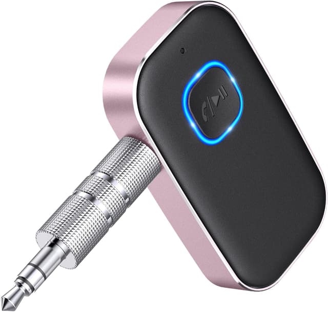 Detalle de COMSOON Bluetooth AUX Adapter (3.5mm) with CVC8.0 Noise Reduction, 16H Battery Life, Dual Connection (Black+Pink)