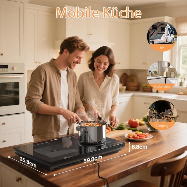 Detalle 2 de Induktionskochfeld 2 Platten (60 cm) 3500 W mit Boost & Touch-Steuerung, 240-Minuten-Timer und Kindersicherung