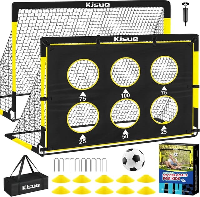 Detalle de Kids Soccer Goal Backyard Set (2 Pack) — 6x4 ft Pop-Up Nets for Ages 3–12+